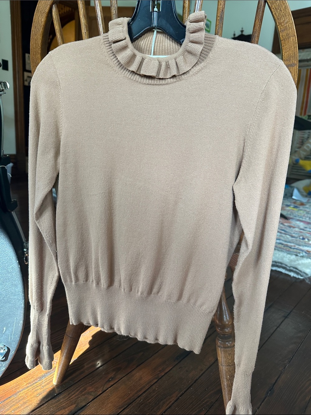 See By Chloe Camel Ruffle Neck Long Sleeve Sweater